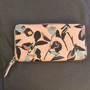 Kate Spade Pink and Black Wallet with Modern Floral Design